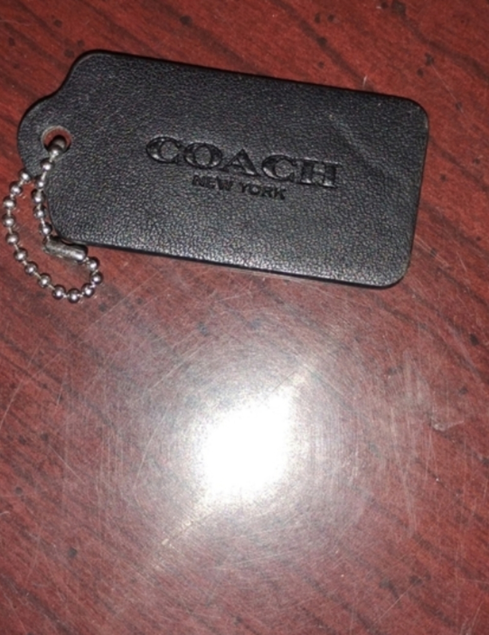 Coach Black Leather Key Tag with Logo
